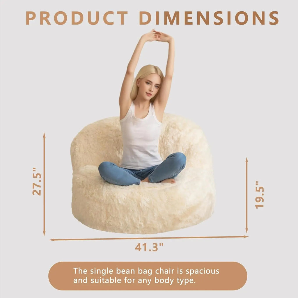 Giant Faux Fur Bean Bag Chair with Pocket, Large Lazy Sofa for Adults and Kids in Living Room