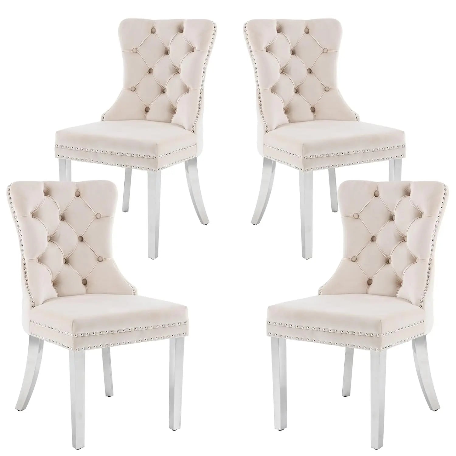 Velvet Upholstered Tufted Dining Chair with Nailhead Trim & Ring Pull, Solid Wood Legs, Modern Kitchen Chair, Set of 4, Custom