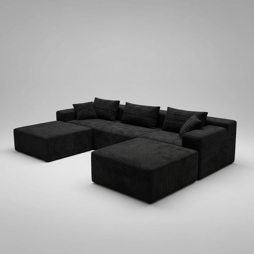 Corduroy Sectional with L-Shape Chaise