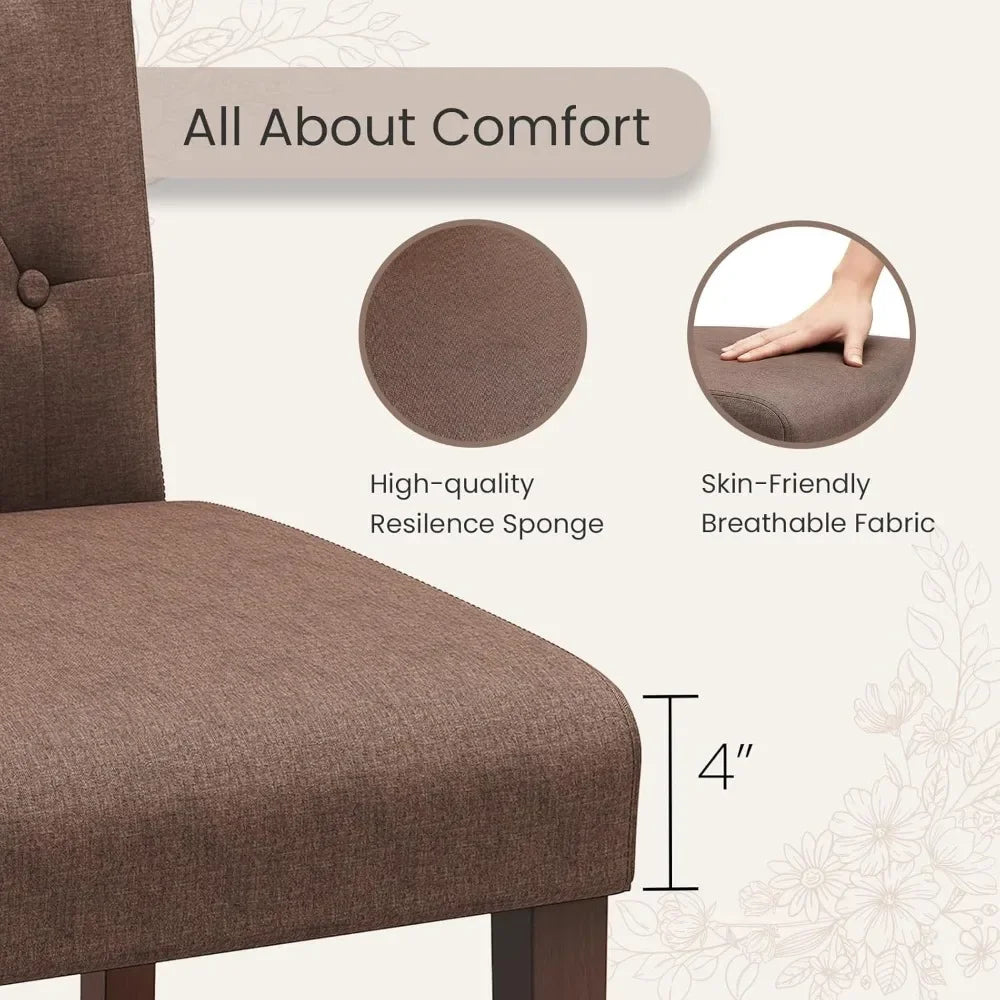Dining Chairs Set of 2/4, Button-Tufted Parsons Design Upholstered Fabric Chairs with Solid Wood Legs, for Dining Room