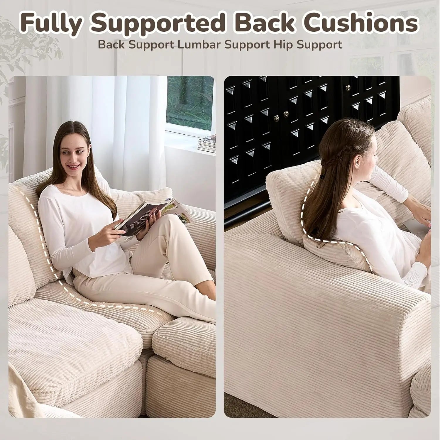 108" Boneless Cloud Sectional Couch for Small Living Room – L-Shape Modular Sofa with Ottoman, Deep Seat, Corduroy,, Customized