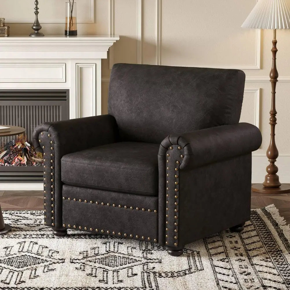 Black Grain Leather, Mid Century Chaise Lounge Chair and Ottoman, Leather Accent Chair, Modern Reading Chair, Classic Design, H