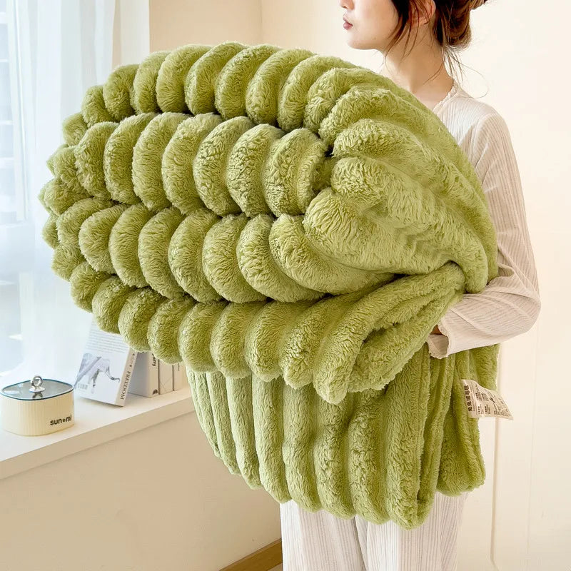 Wide Striped Flannel Pattern Multifunctional Blanket