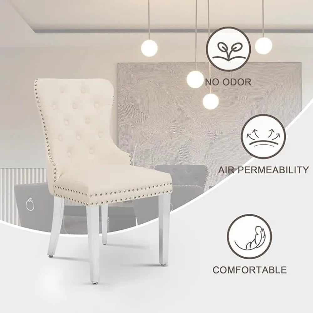 Velvet Dining Chairs Set of 4, Tufted Upholstered Dining Room Chair with Pull Ring and Stainless Steel Legs, Customized