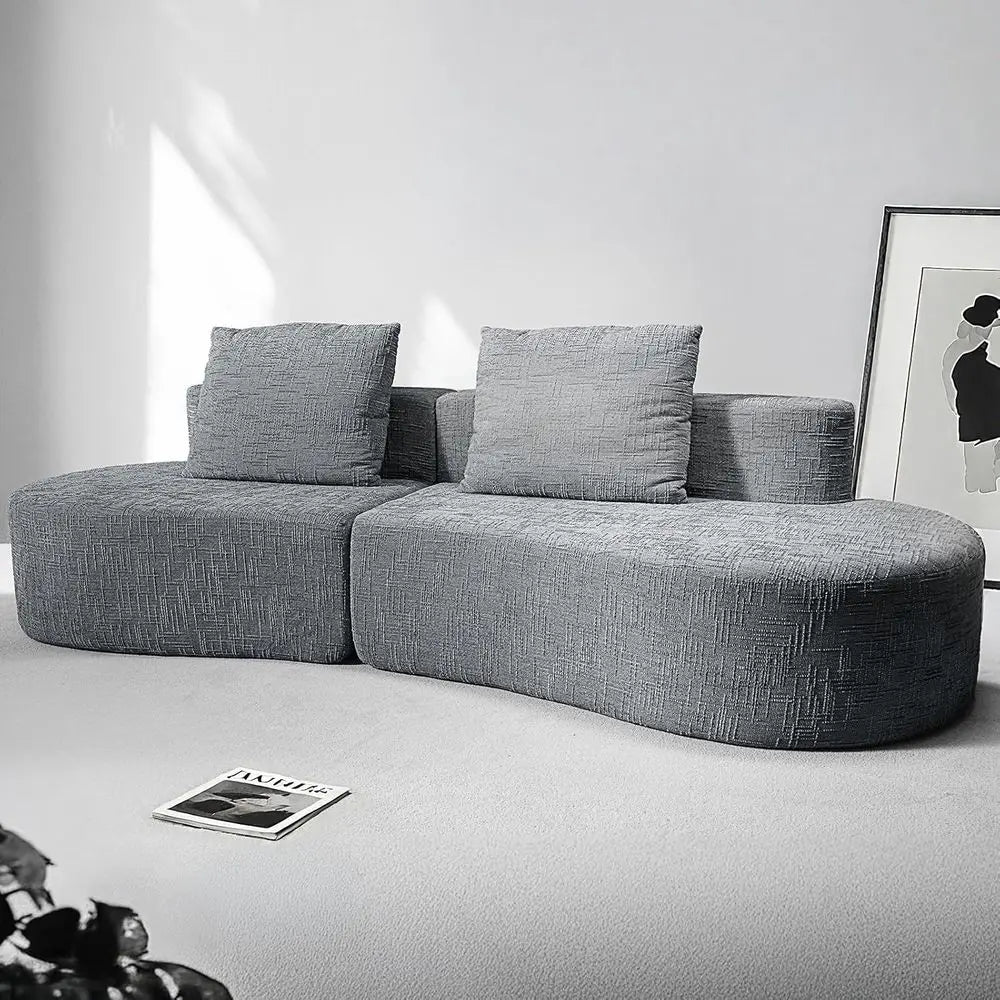 98 Curved Grey Couch with Halo Moon Pattern, Sofa Bed with 2 Pillows & 4 Seating Options for Living Rooms and Offices, Ready to