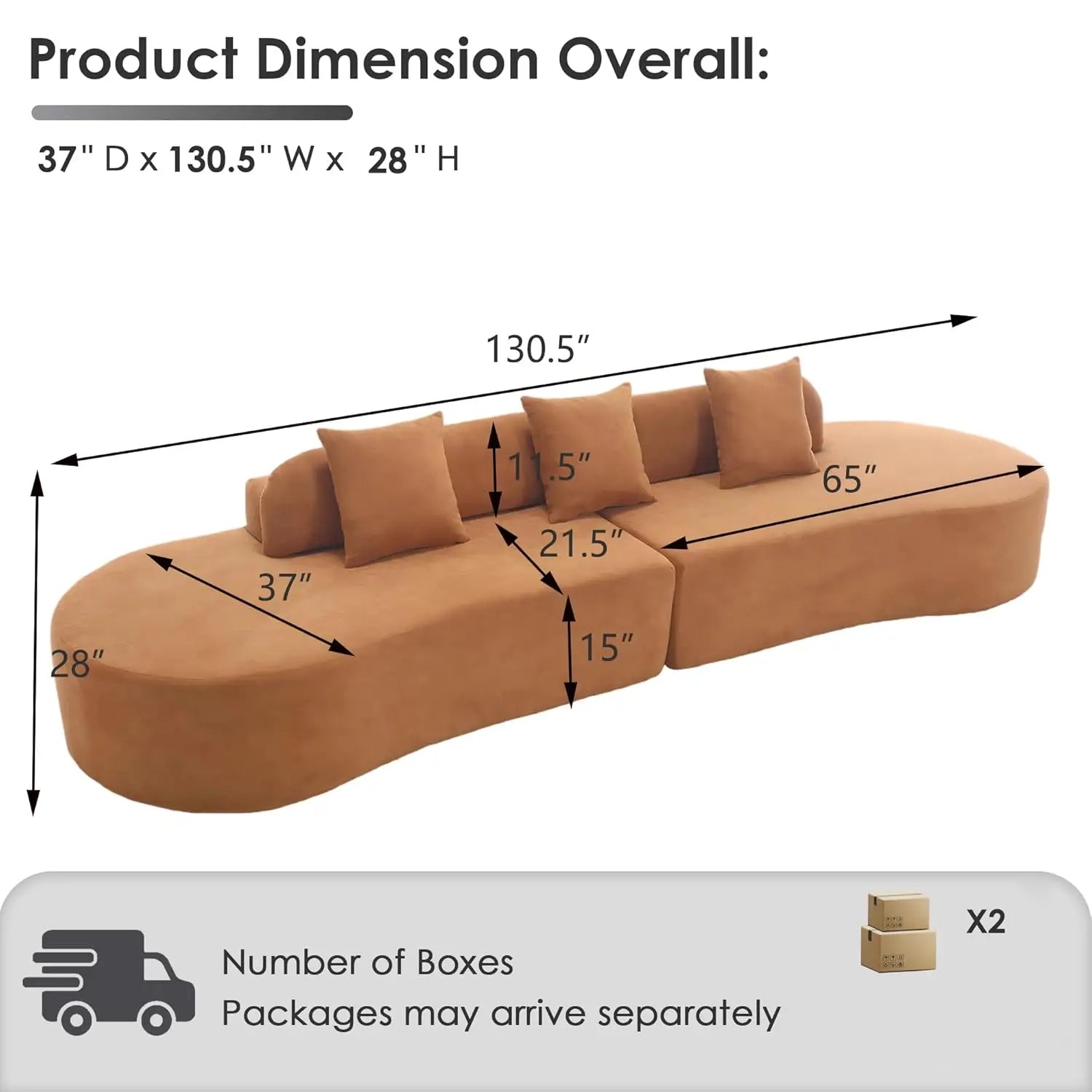 130" Modular Sectional Sofa, Modern Curved Terrycloth Cloud Couch Sectional, Oversized Sectional Sofa with 3, Customized