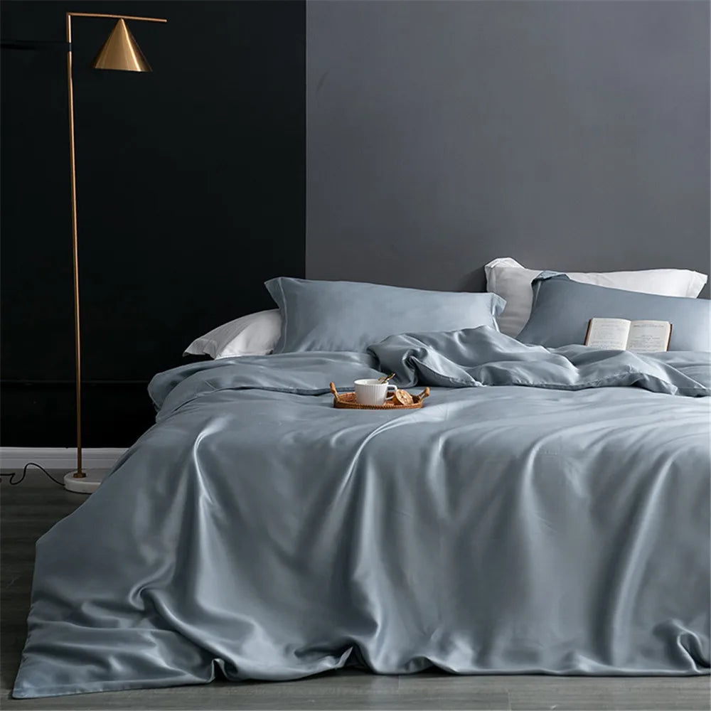 Sondeson Nature 100% Silk Dark Blue Bedding Set Healthy Skin Beauty Queen King Duvet Cover Set Flat Sheet Pillowcase Bed Linen