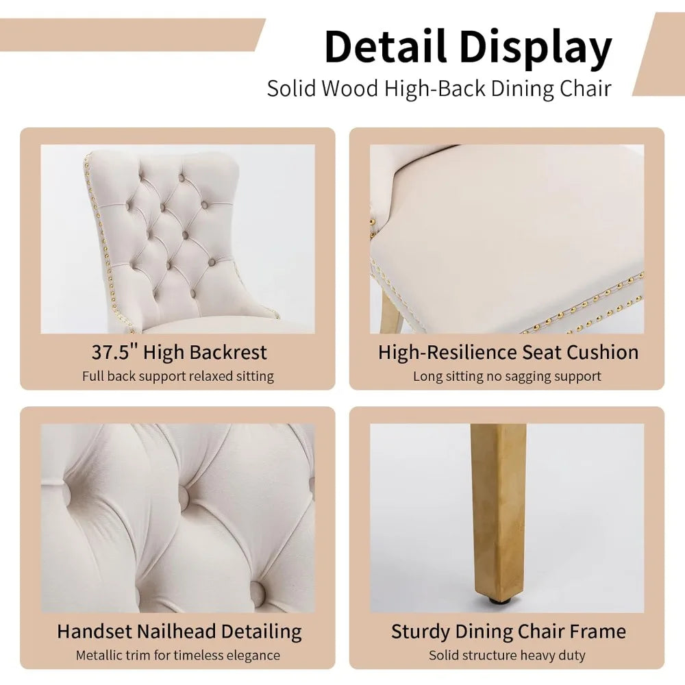 Modern Tufted Upholstered Dining Chairs Set of 4, Beige Velvet Dining Room Chair with Metal Legs, Sillas de, Customized