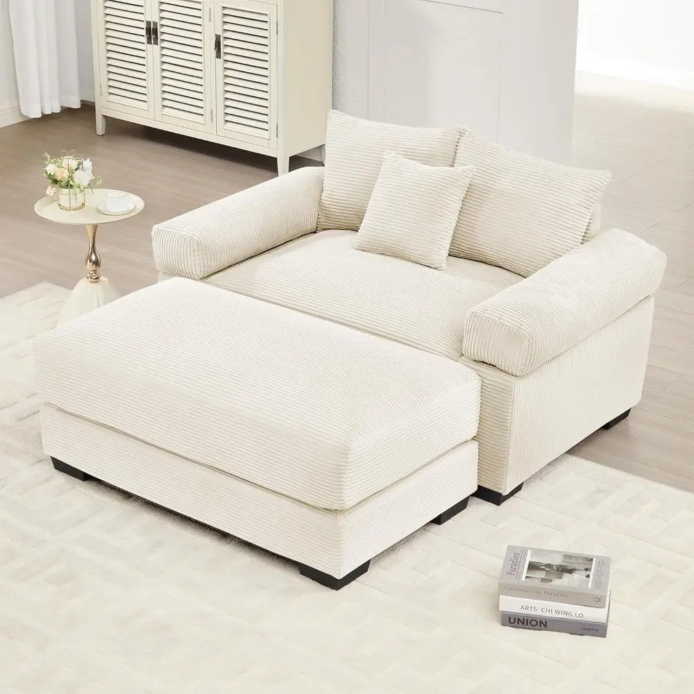 Large Plush Corduroy Accent Chair with Ottoman, Cloud-Soft Single Sofa, and Comfortable Indoor Chaise Lounge Chairs