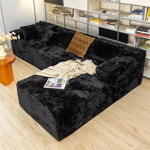 Corduroy Sectional with L-Shape Chaise