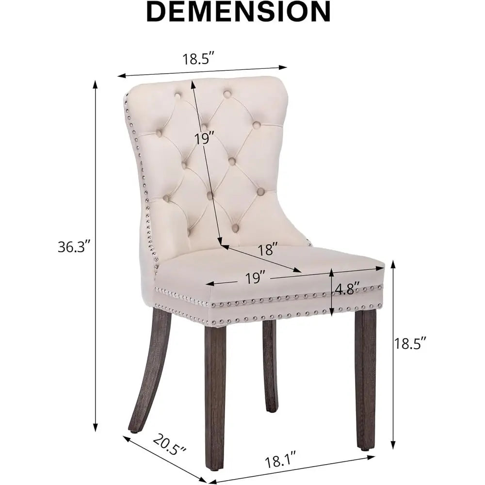 Velvet Dining Chairs Set of 4, Upholstered High-end Tufted Dining Room Chair with Nailhead Back Ring Pull Trim Solid Wood Legs,