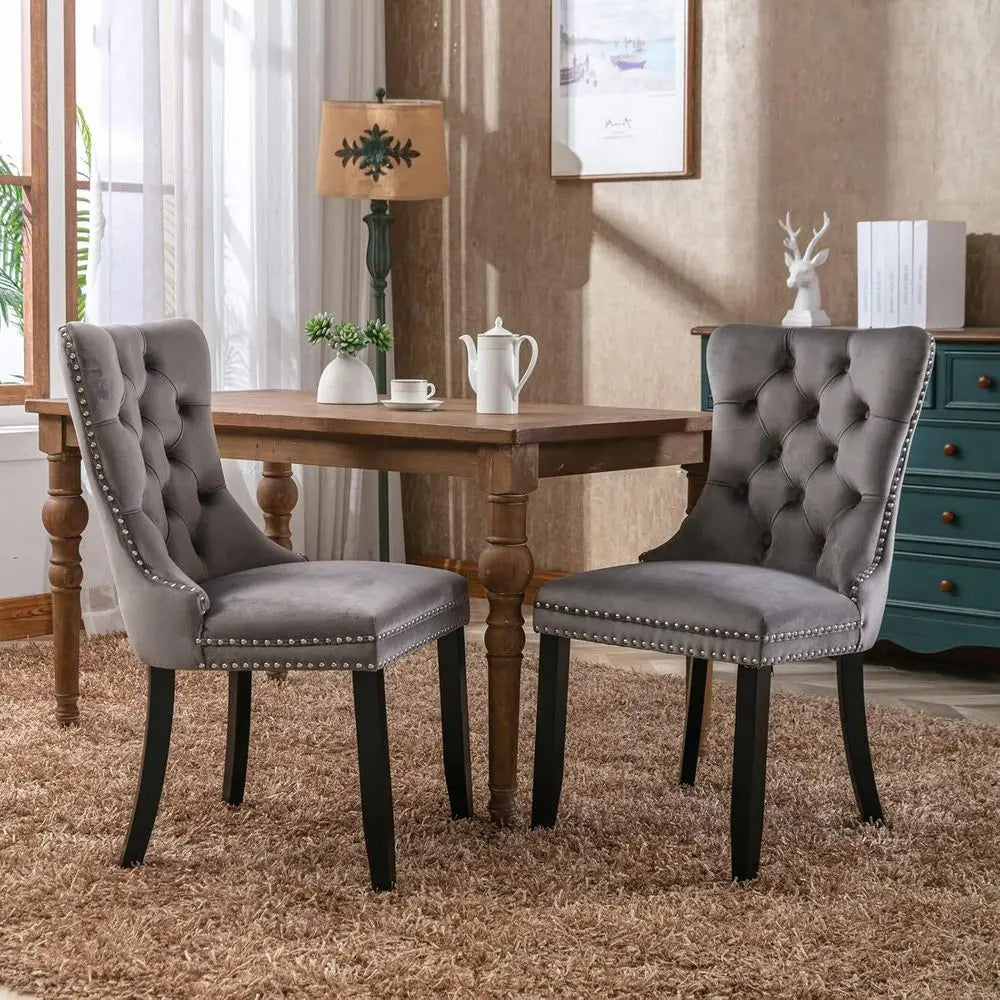 Luxury Grey Velvet Dining Chairs - Set of 4