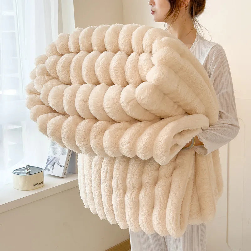 Wide Striped Flannel Pattern Multifunctional Blanket