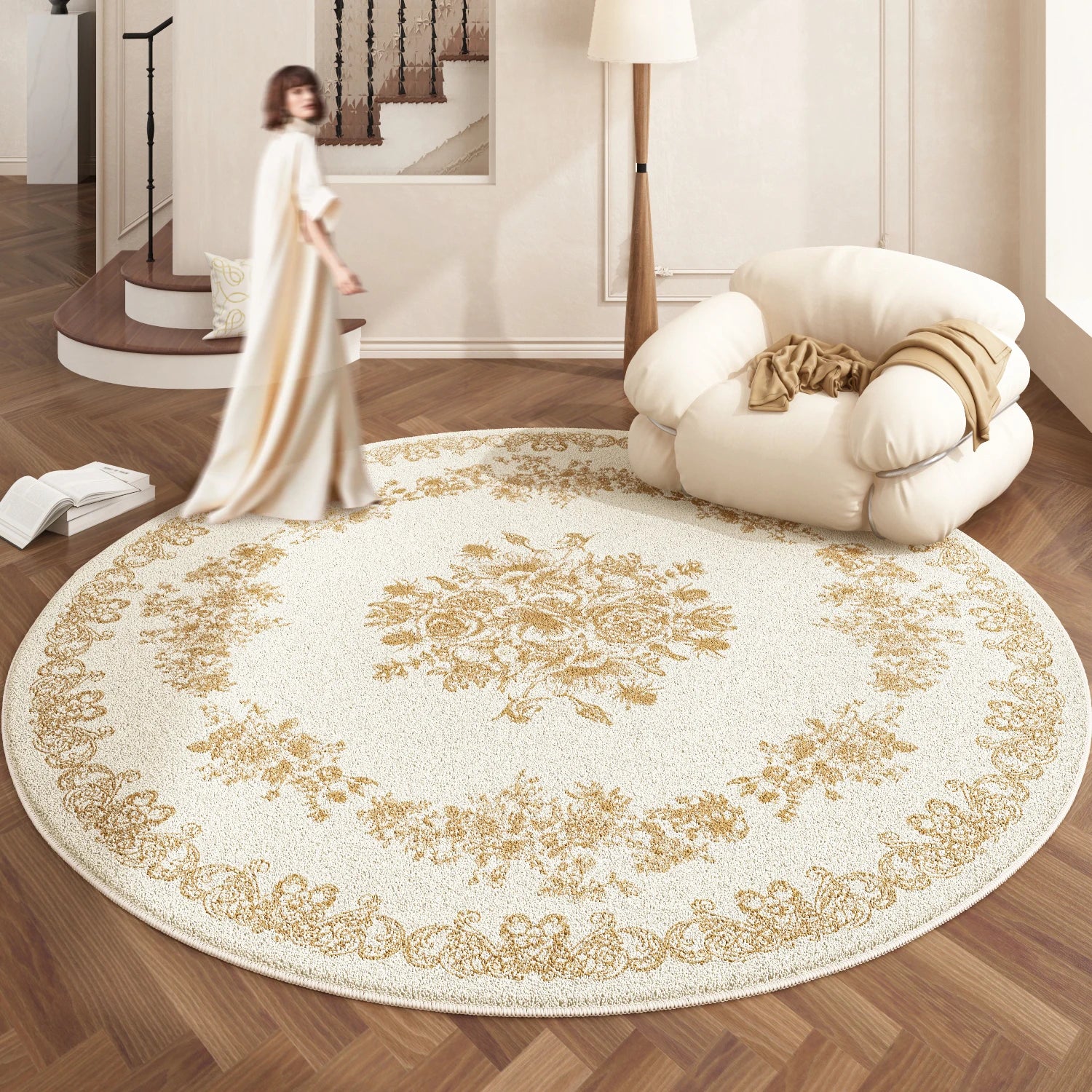 European Style Plush Round Carpet Washable