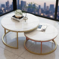 Modern Nesting Coffee Tables Set, Large 34 & Small 26, Gold Frame with Glossy White Marble Top for Living Room