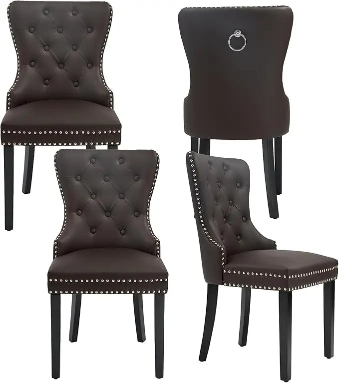 Velvet Dining Chairs Set of 4, Tufted Upholstered Dining Room Chair with Pull Ring and Stainless Steel Legs, Customized
