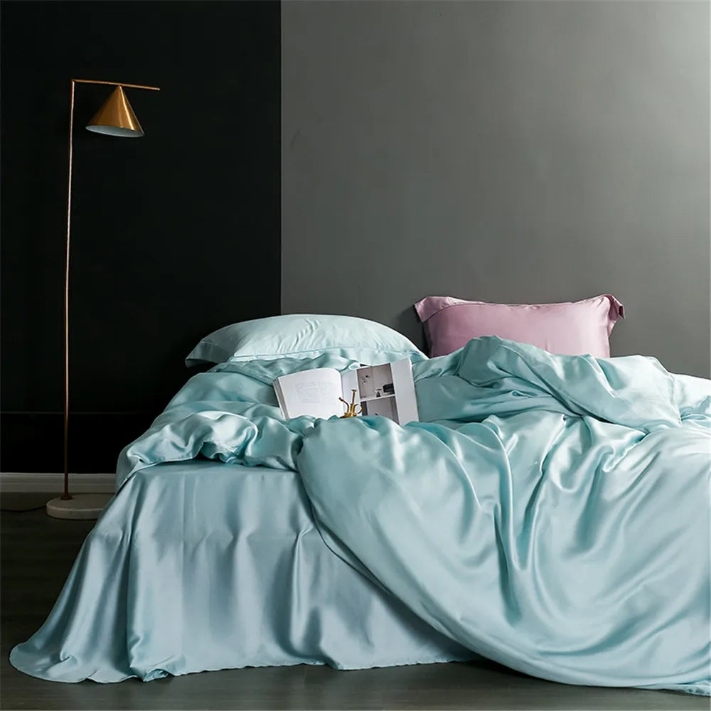 Sondeson Nature 100% Silk Dark Blue Bedding Set Healthy Skin Beauty Queen King Duvet Cover Set Flat Sheet Pillowcase Bed Linen