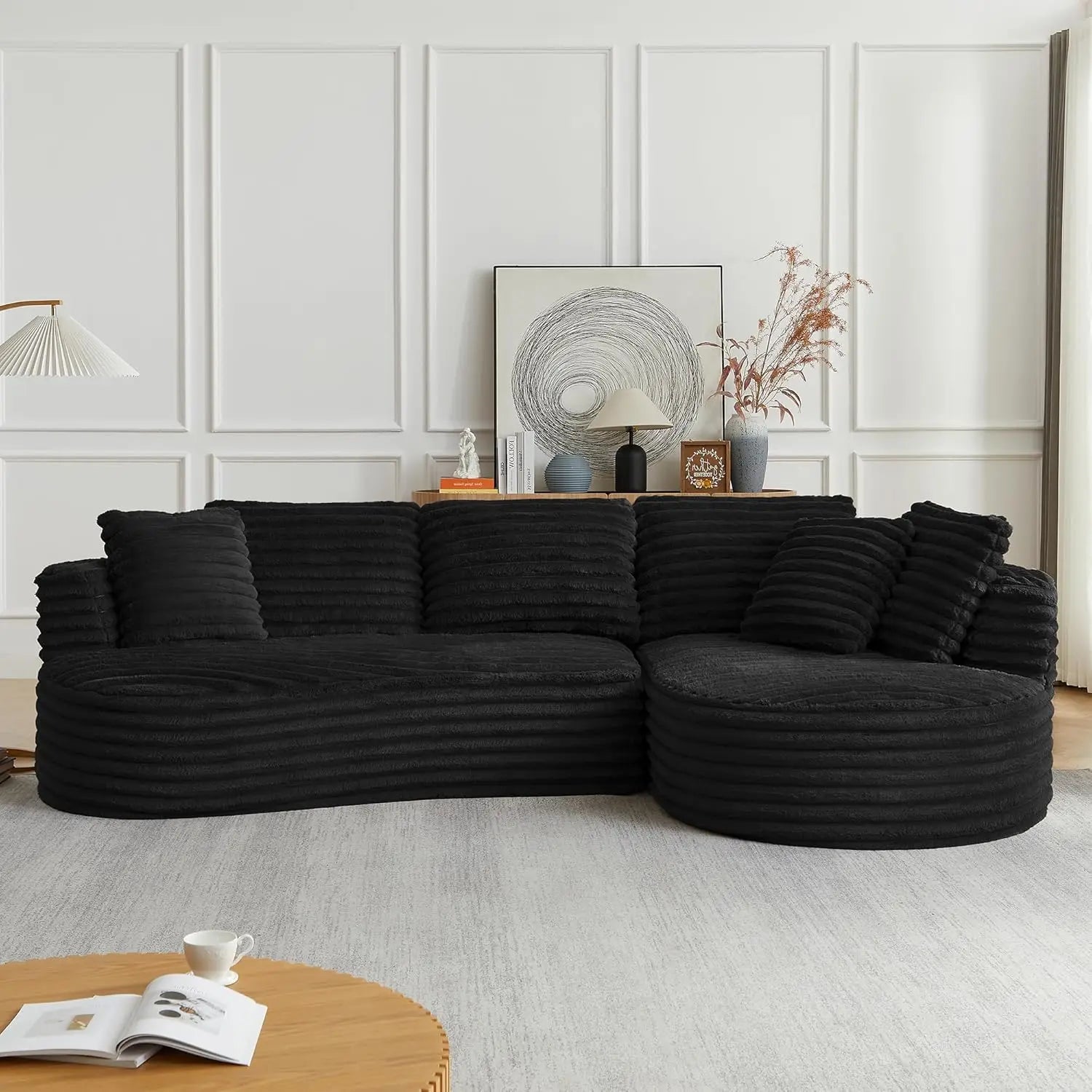 Curved Cloud Sectional Couch with Left L-Shape Chaise, Modular Boneless Sofa with Deep Seat, Upholstered Fluffy, Customized