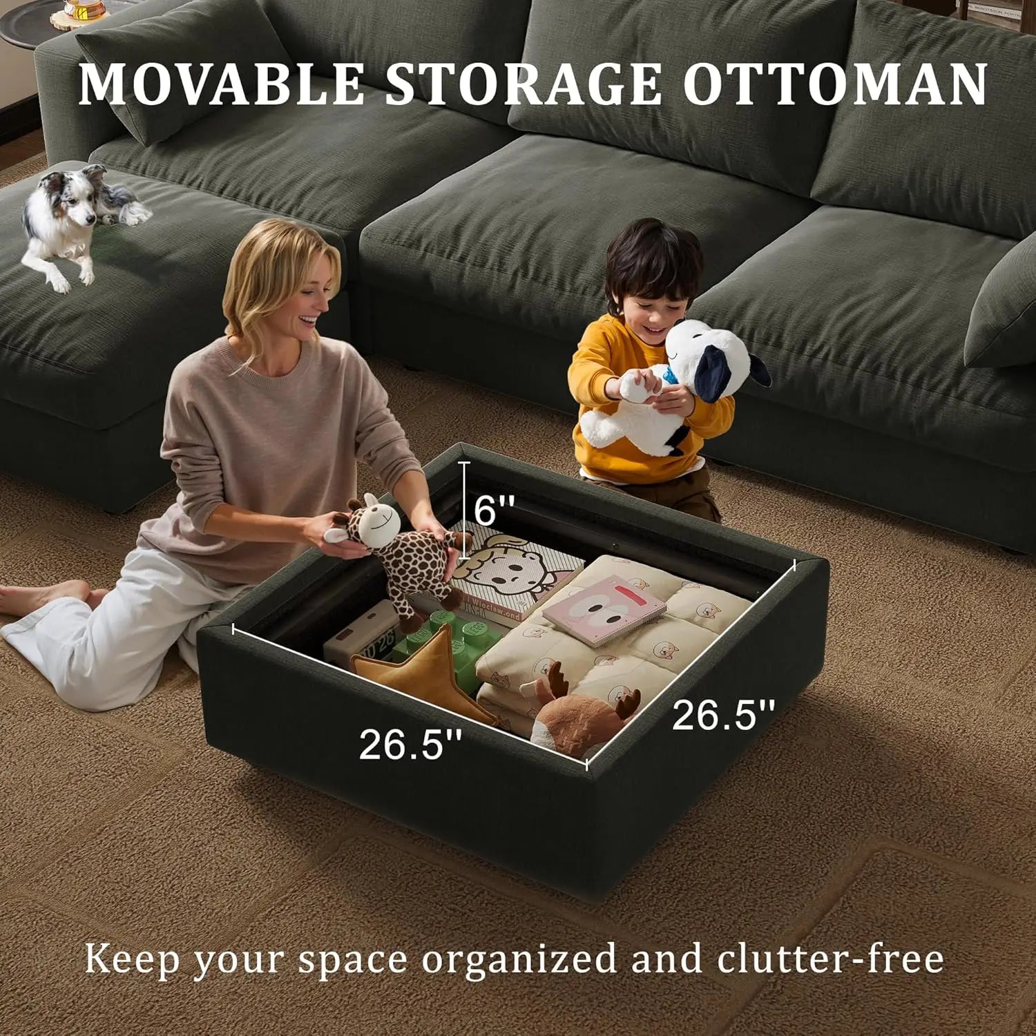 Cloud Modular Sectional Sofa Couch with Storage Ottoman, 99" Oversized Sectional Couches for Living Room, Cloud, Customized