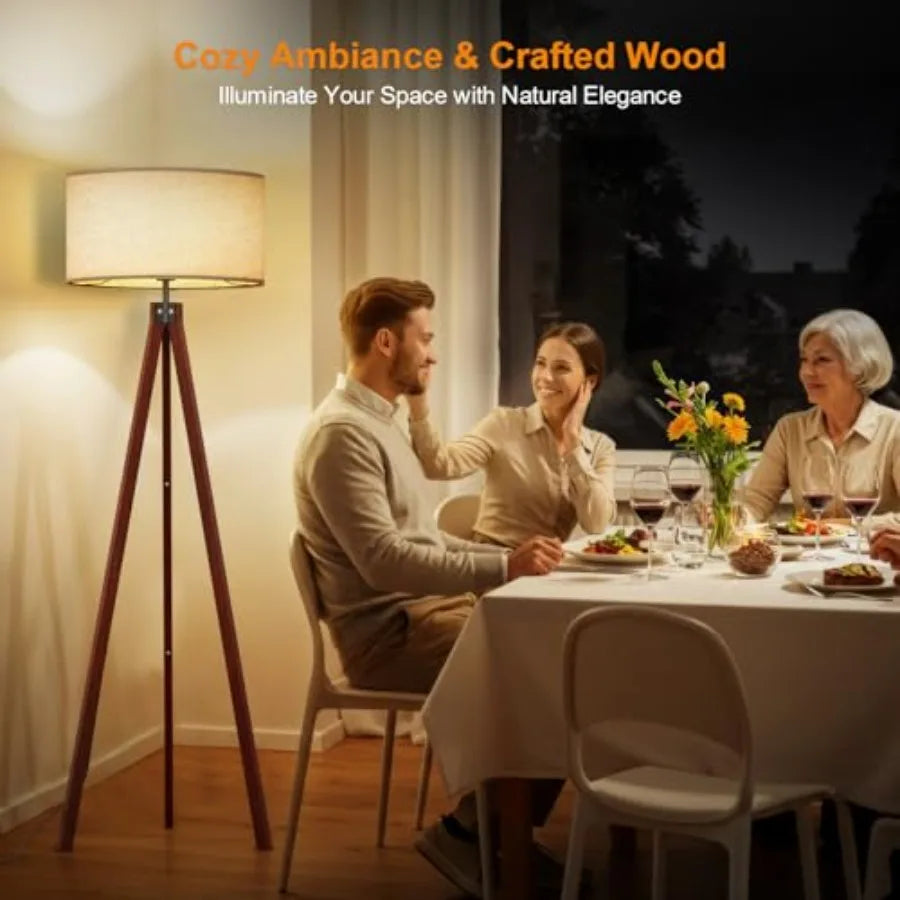 Wood Tripod Floor Lamp Mid Century Standing Lamp Modern Design Studying Light for Living Room Bedroom Study Room and Office Fla