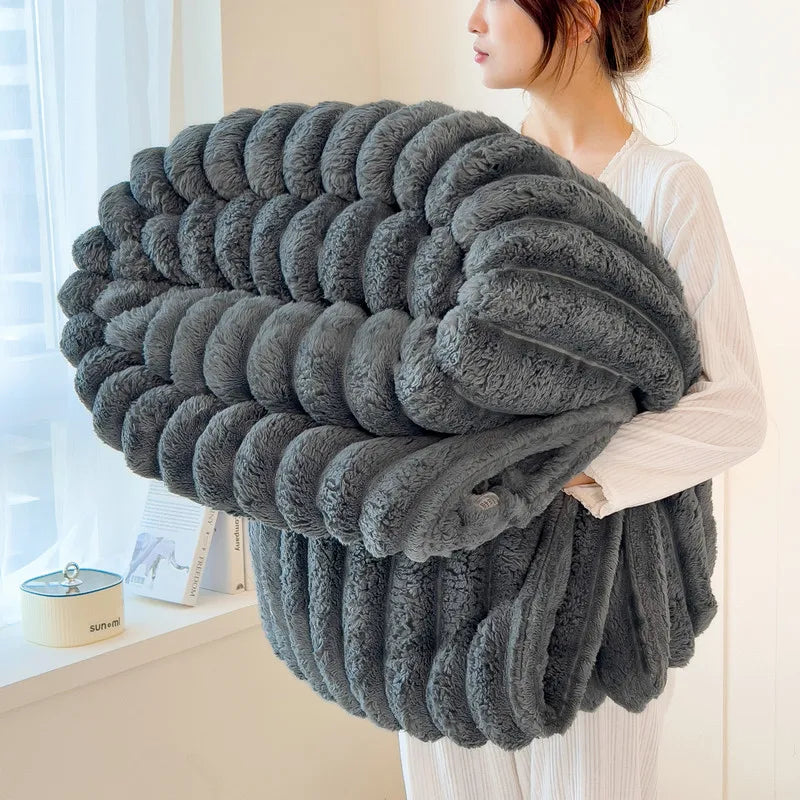 Wide Striped Flannel Pattern Multifunctional Blanket