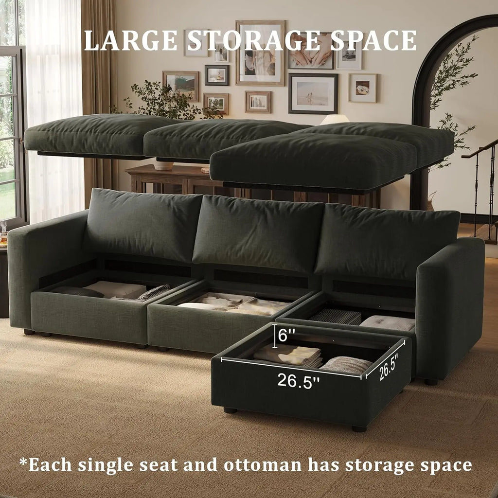 Cloud Modular Sectional Sofa Couch with Storage Ottoman, 99" Oversized Sectional Couches for Living Room, Cloud, Customized