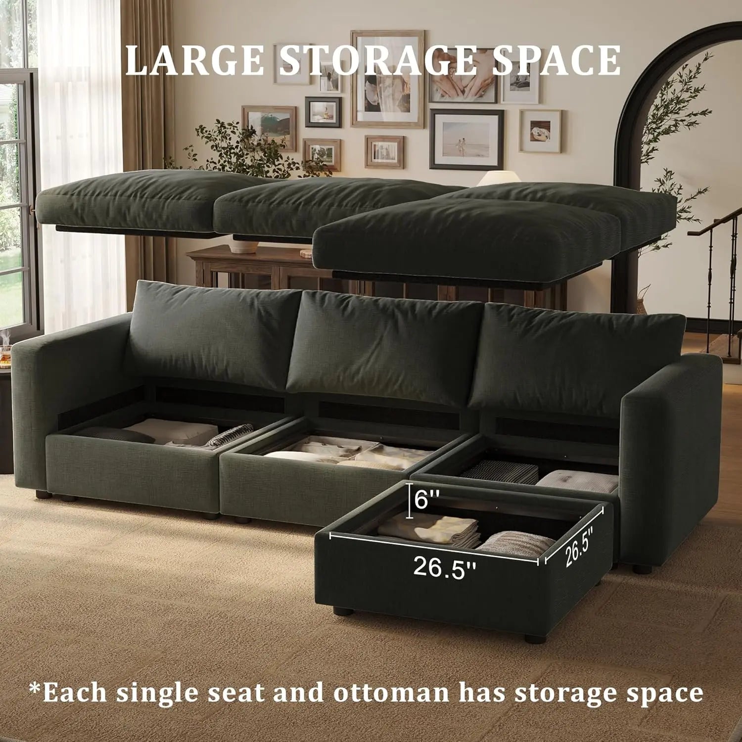 Cloud Modular Sectional Sofa Couch with Storage Ottoman, 99" Oversized Sectional Couches for Living Room, Cloud, Customized