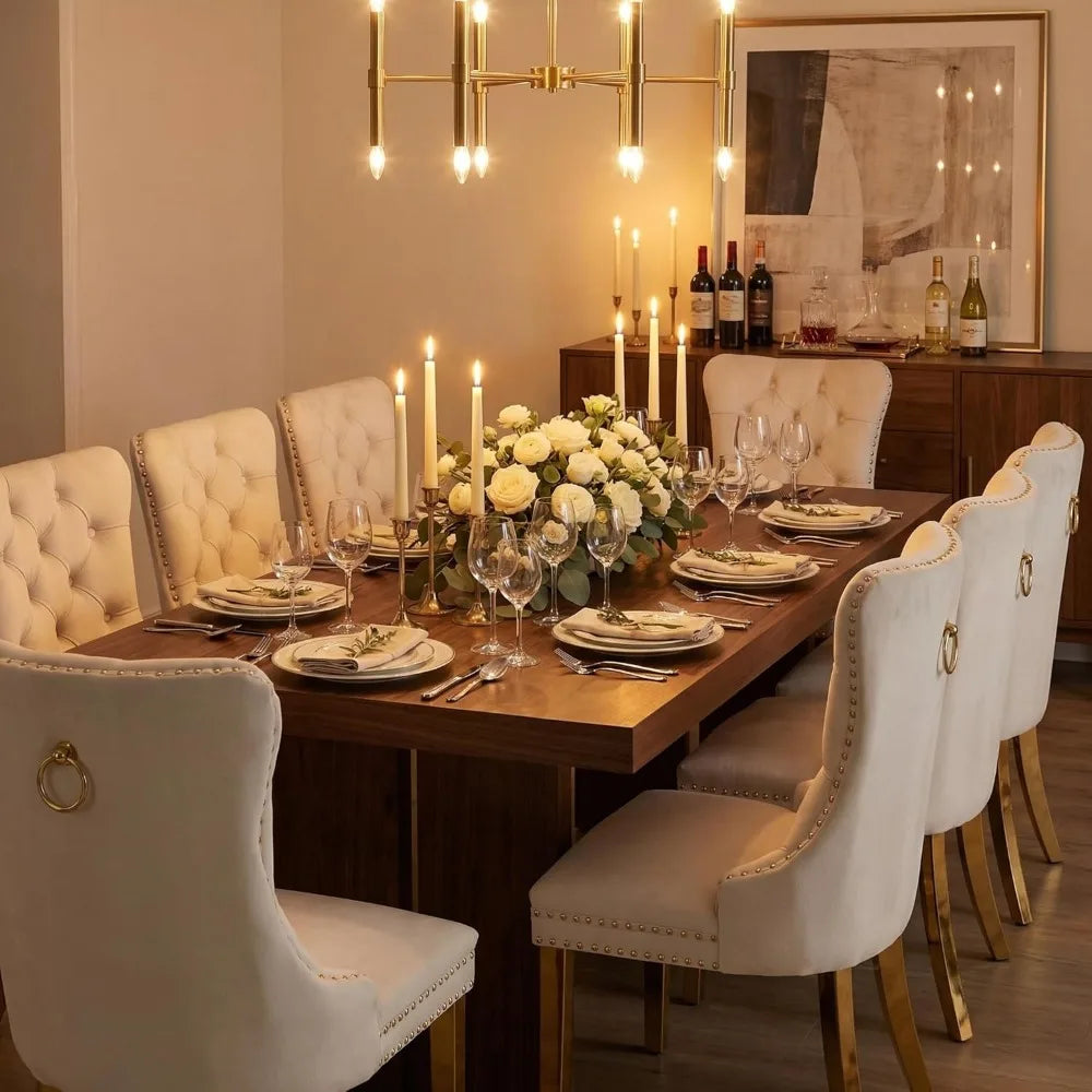 Modern Tufted Upholstered Dining Chairs Set of 4, Beige Velvet Dining Room Chair with Metal Legs, Sillas de, Customized