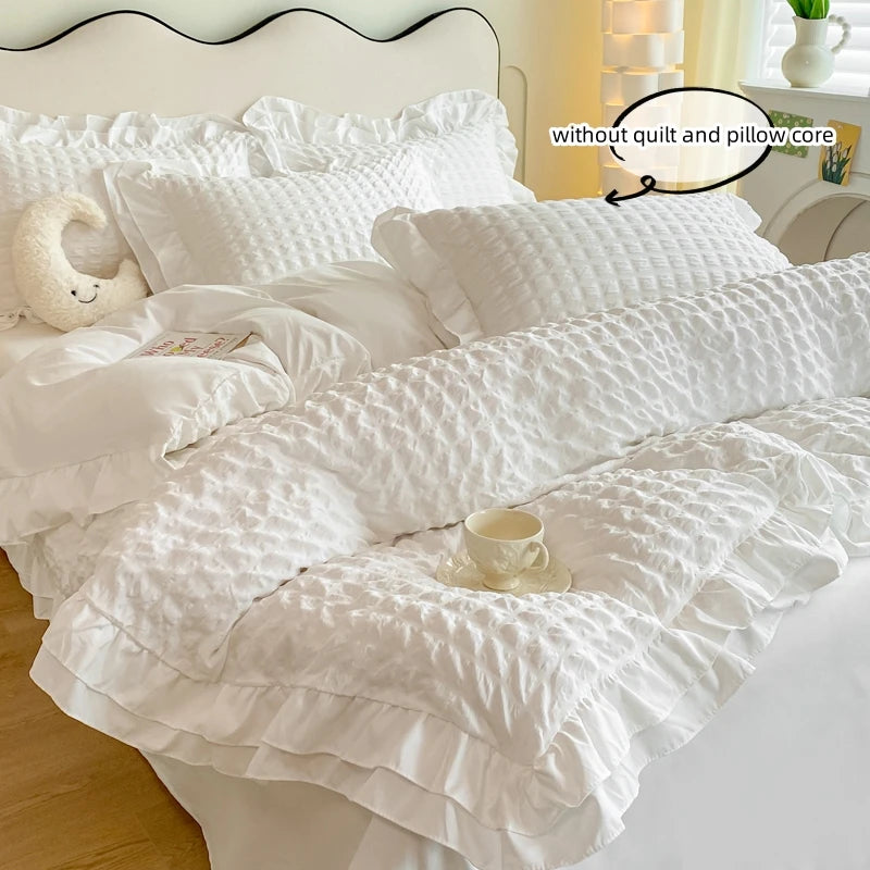 3pcs Korean lace Bedding set seersucker Duvet Cover Set (1*Duvet Cover + 2*Pillowcase, Without Core)for bedroom guest room