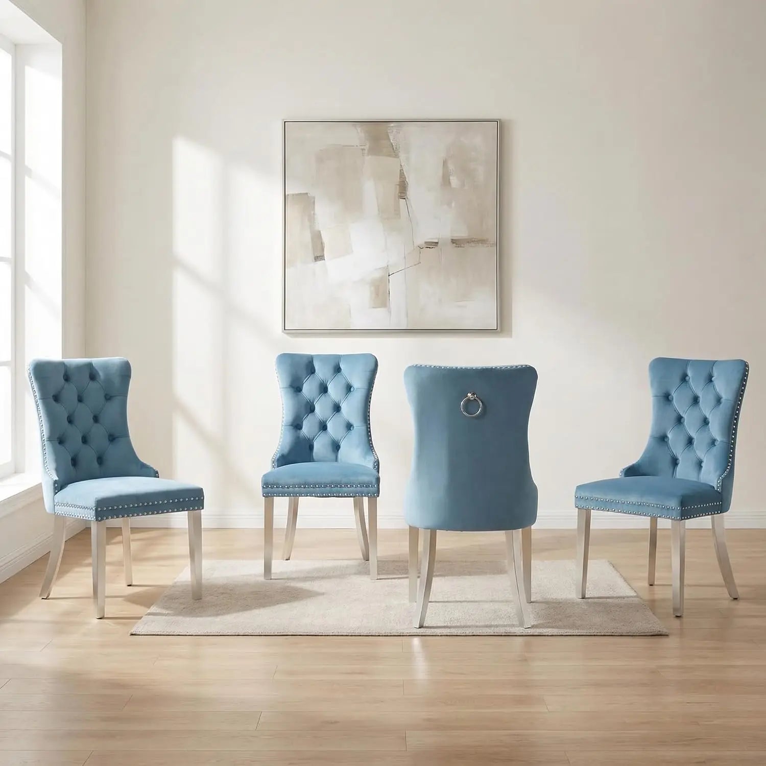 Modern Tufted Upholstered Dining Chairs Set of 4, Beige Velvet Dining Room Chair with Metal Legs, Sillas de, Customized