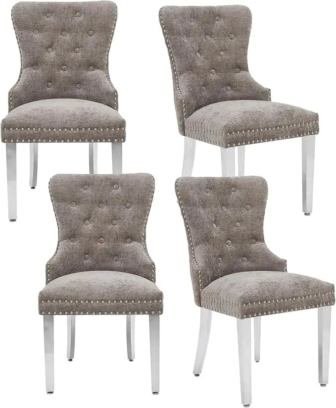 Velvet Dining Chairs Set of 4, Tufted Upholstered Dining Room Chair with Pull Ring and Stainless Steel Legs, Customized