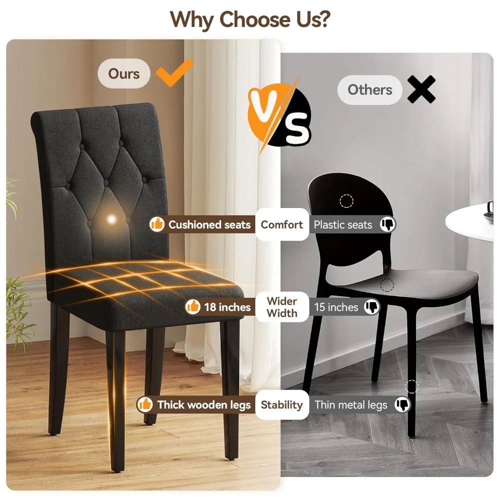 Upholstered Dining Chairs Set of 4, Button Tufted Parsons Dining Chair with Solid Wood Legs, Modern Fabric Side, Customized