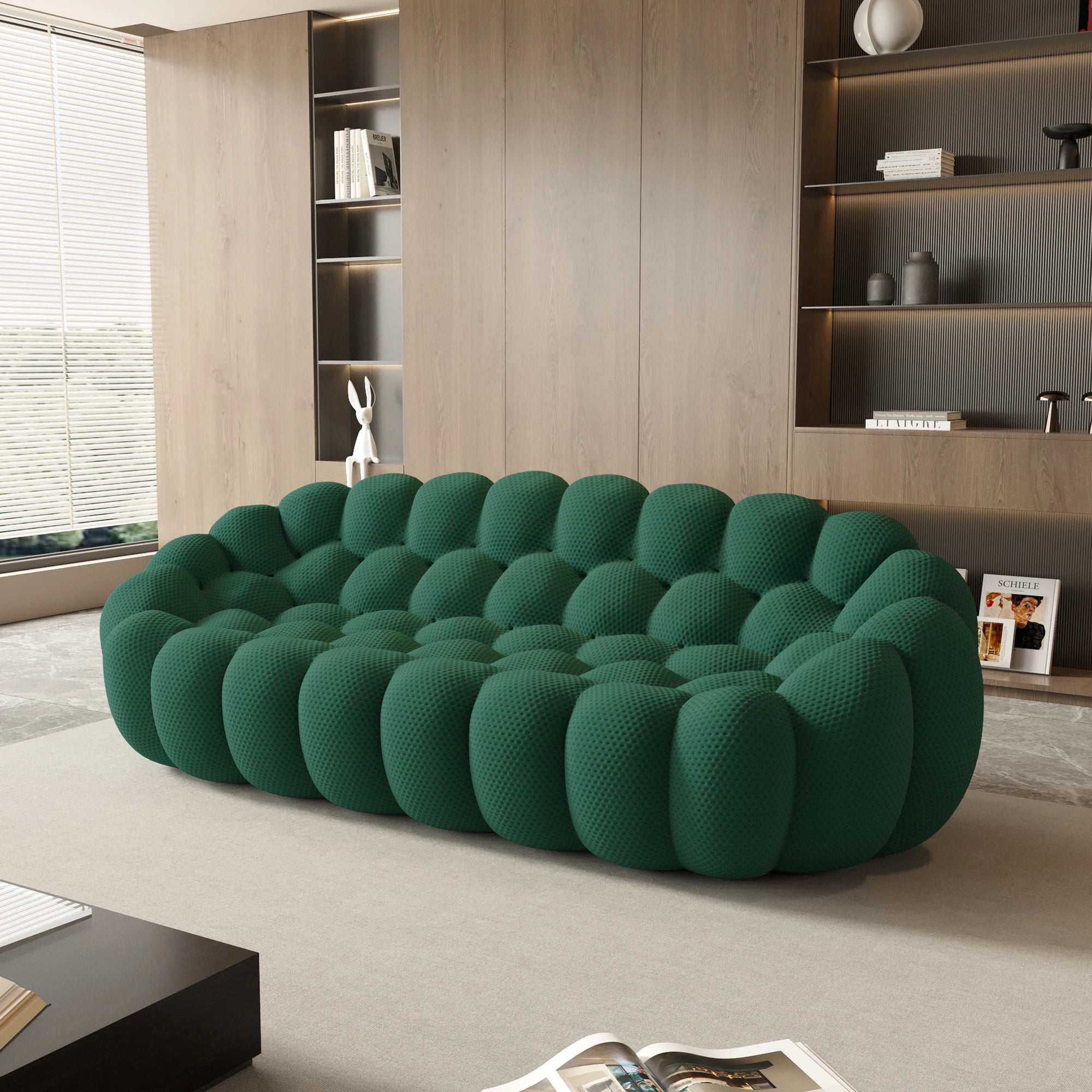 Sdorens 98'' Modern Curved Boneless Sofas for Living Room Comfy 3D Knitted Fabric 3 Seater Lazy Floor Sofa Large Bean Bag Chair