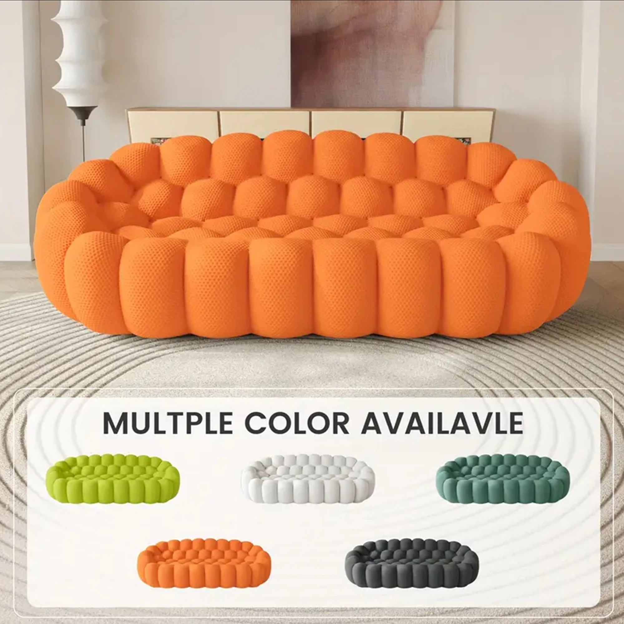Sdorens 98'' Modern Curved Boneless Sofas for Living Room Comfy 3D Knitted Fabric 3 Seater Lazy Floor Sofa Large Bean Bag Chair