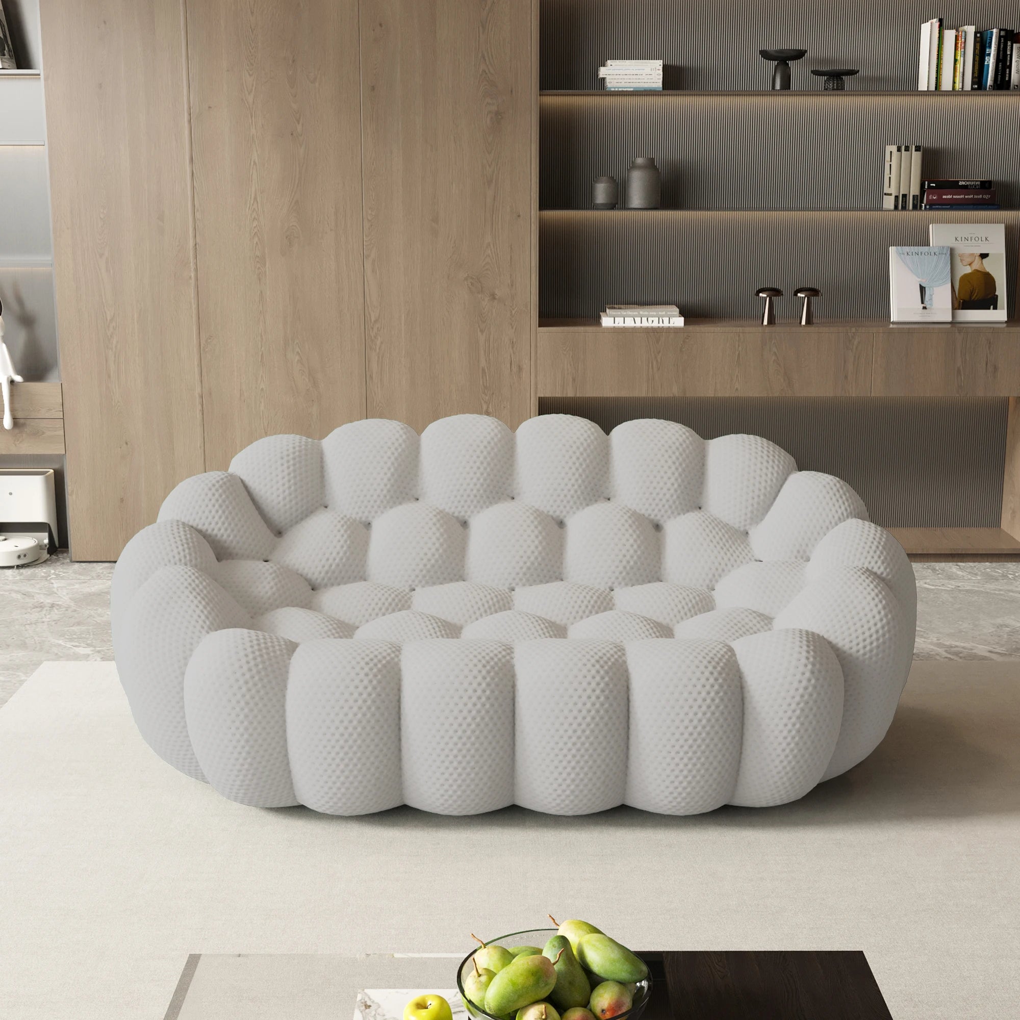 Sdorens 78'' Modern Curved Boneless Sofa Comfy 3D Knitted Fabric Loveseat Couch Football-Shaped Lazy Floor Sofas for Living Room