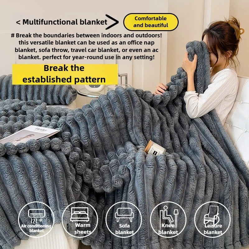Wide Striped Flannel Pattern Multifunctional Blanket
