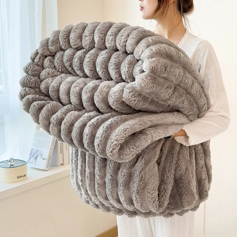 Wide Striped Flannel Pattern Multifunctional Blanket