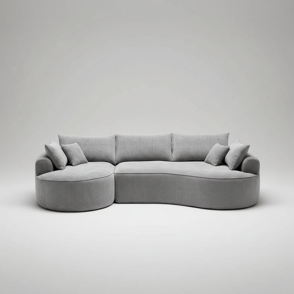 Curved Seat Sofa Design and 7 Pillows