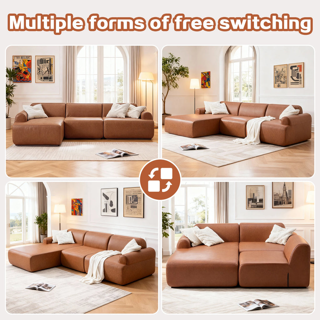 L-shaped oversized modular leather segmented sofa, leather deep seat modular corduroy sofa, suitable for families and big spaces
