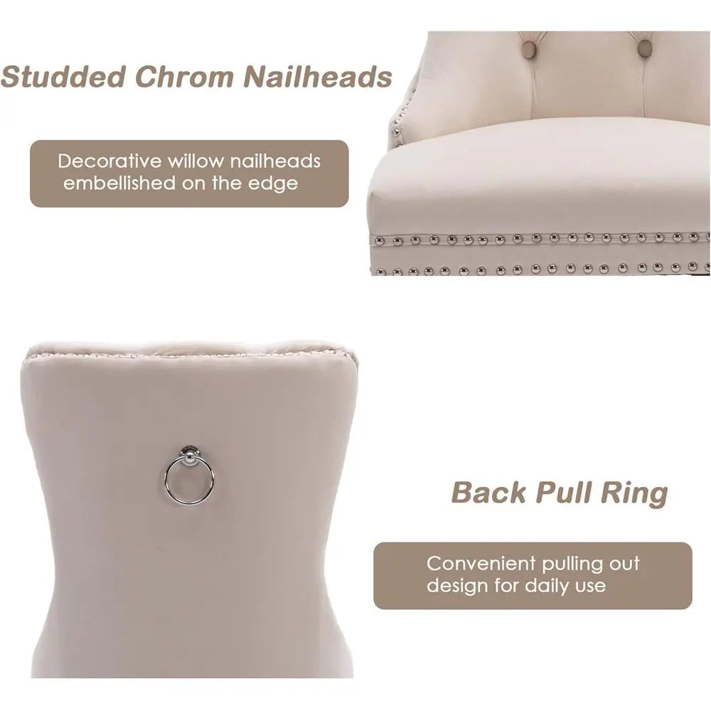 Velvet Dining Chairs Set of 4, Upholstered High-end Tufted Dining Room Chair with Nailhead Back Ring Pull Trim Solid Wood Legs,