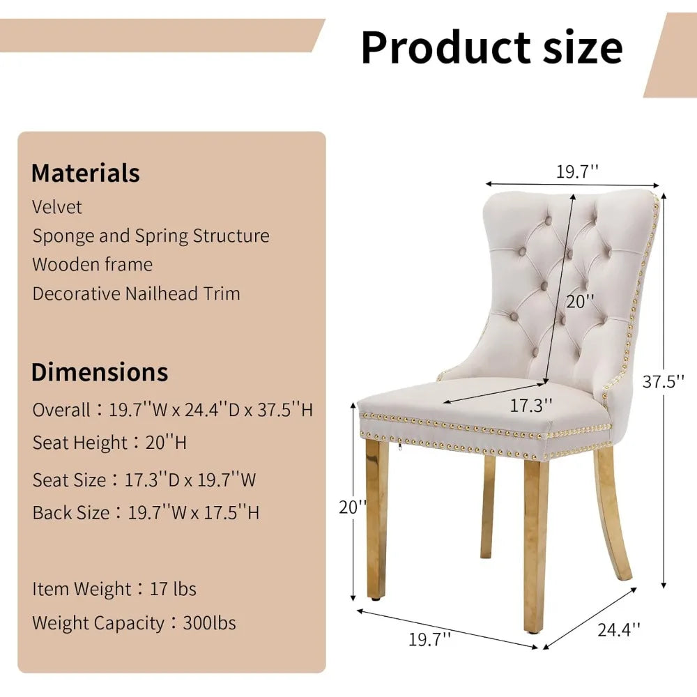 Modern Tufted Upholstered Dining Chairs Set of 4, Beige Velvet Dining Room Chair with Metal Legs, Sillas de, Customized