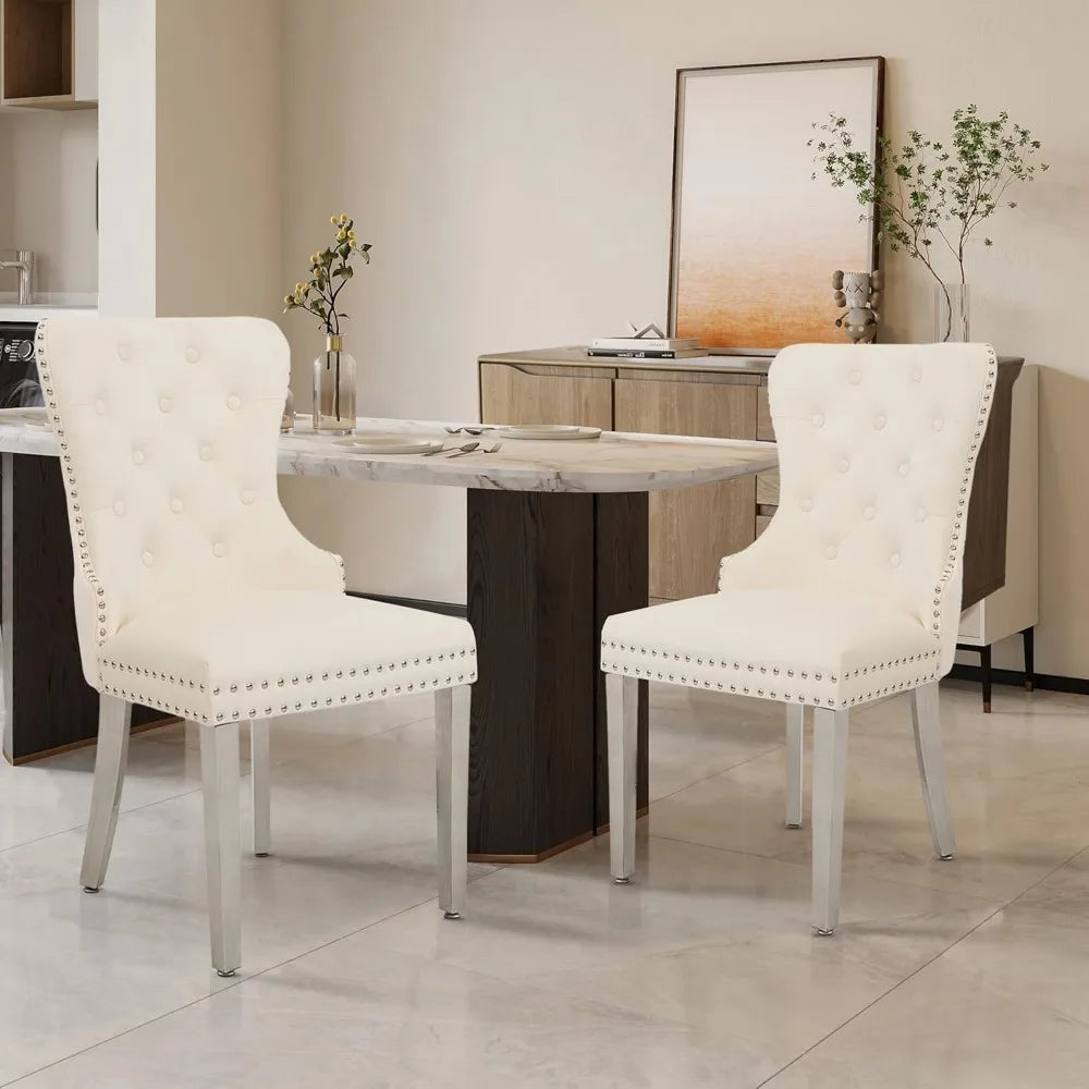 Velvet Dining Chairs Set of 4, Tufted Upholstered Dining Room Chair with Pull Ring and Stainless Steel Legs, Customized