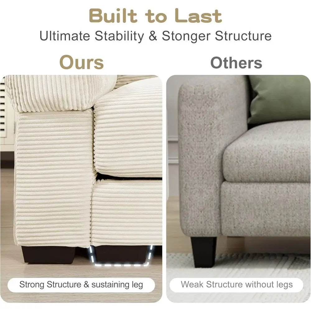 Large Plush Corduroy Accent Chair with Ottoman, Cloud-Soft Single Sofa, and Comfortable Indoor Chaise Lounge Chairs