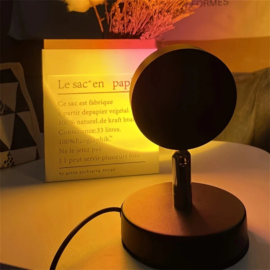 USB Sunset Projection Light - Rainbow Wall and Ceiling Light, featuring a 180° rotating Art Deco design, metal finish, and adjus