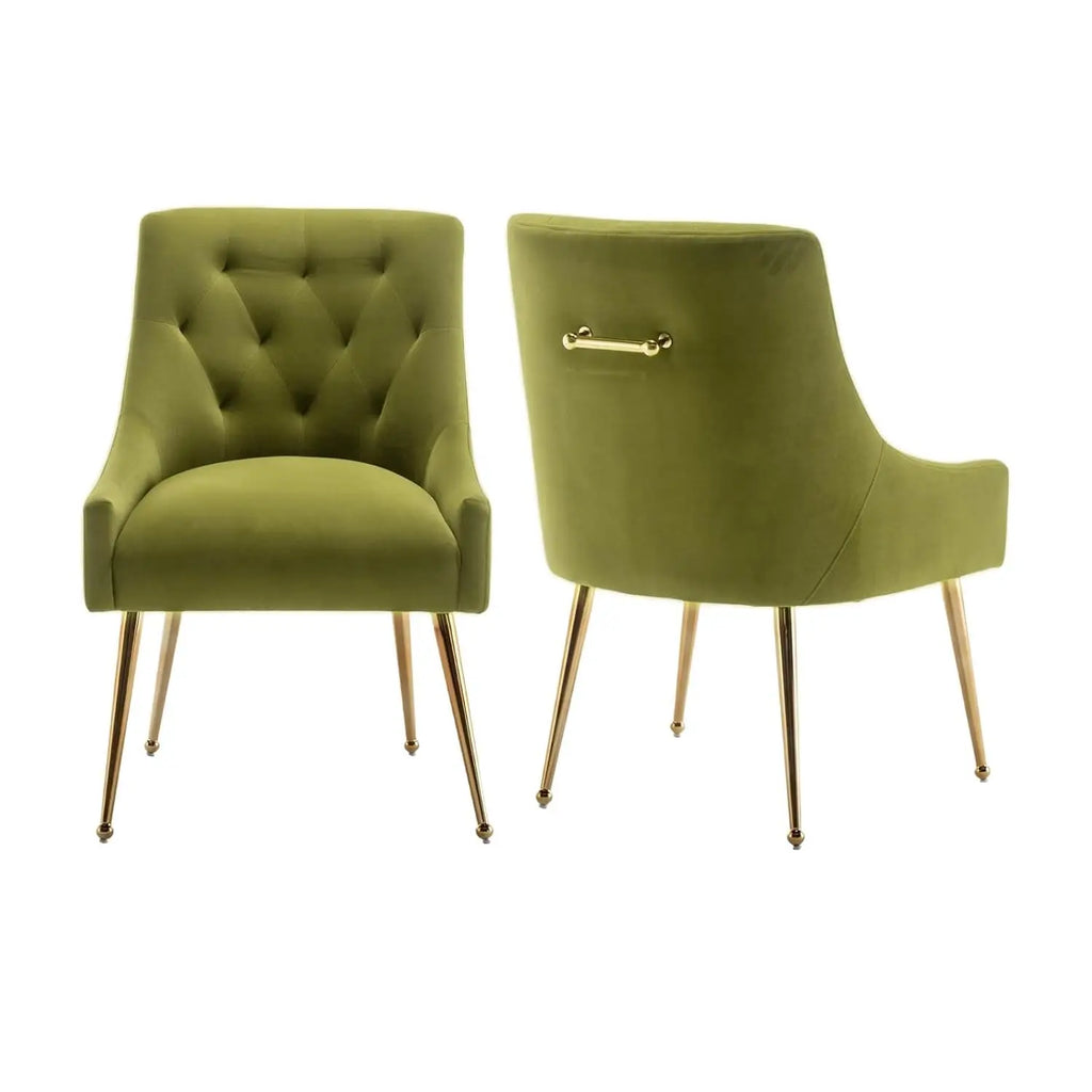 Elegant Tufted Accent Chairs for Reception, Living, Customized Dining Chair Set of 2,Modern Velvet Dining Chairs with Gold Legs