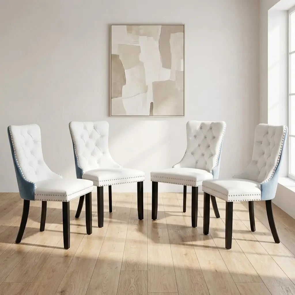 Modern Tufted Upholstered Dining Chairs Set of 4, Beige Velvet Dining Room Chair with Metal Legs, Sillas de, Customized