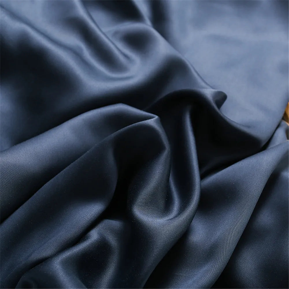 Sondeson Nature 100% Silk Dark Blue Bedding Set Healthy Skin Beauty Queen King Duvet Cover Set Flat Sheet Pillowcase Bed Linen